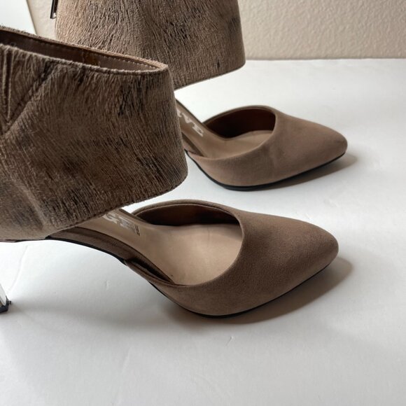 Revolution Indulge Ankle Cuff Heels Sz 7 Taupe 3.5 "Heel Back Zipper Almond Toe - Picture 9 of 15